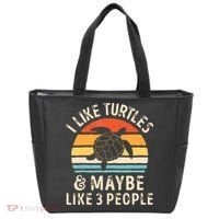I Like Turtles And Maybe 3 People Turtle Reptile Lover Retro Tote Bag thumb 0