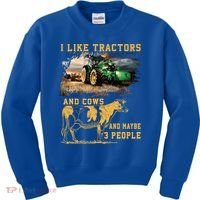 I Like Tractors And Cows And Maybe 3 People Cool Farmer Cool Gift Kids Sweatshirt thumb 0