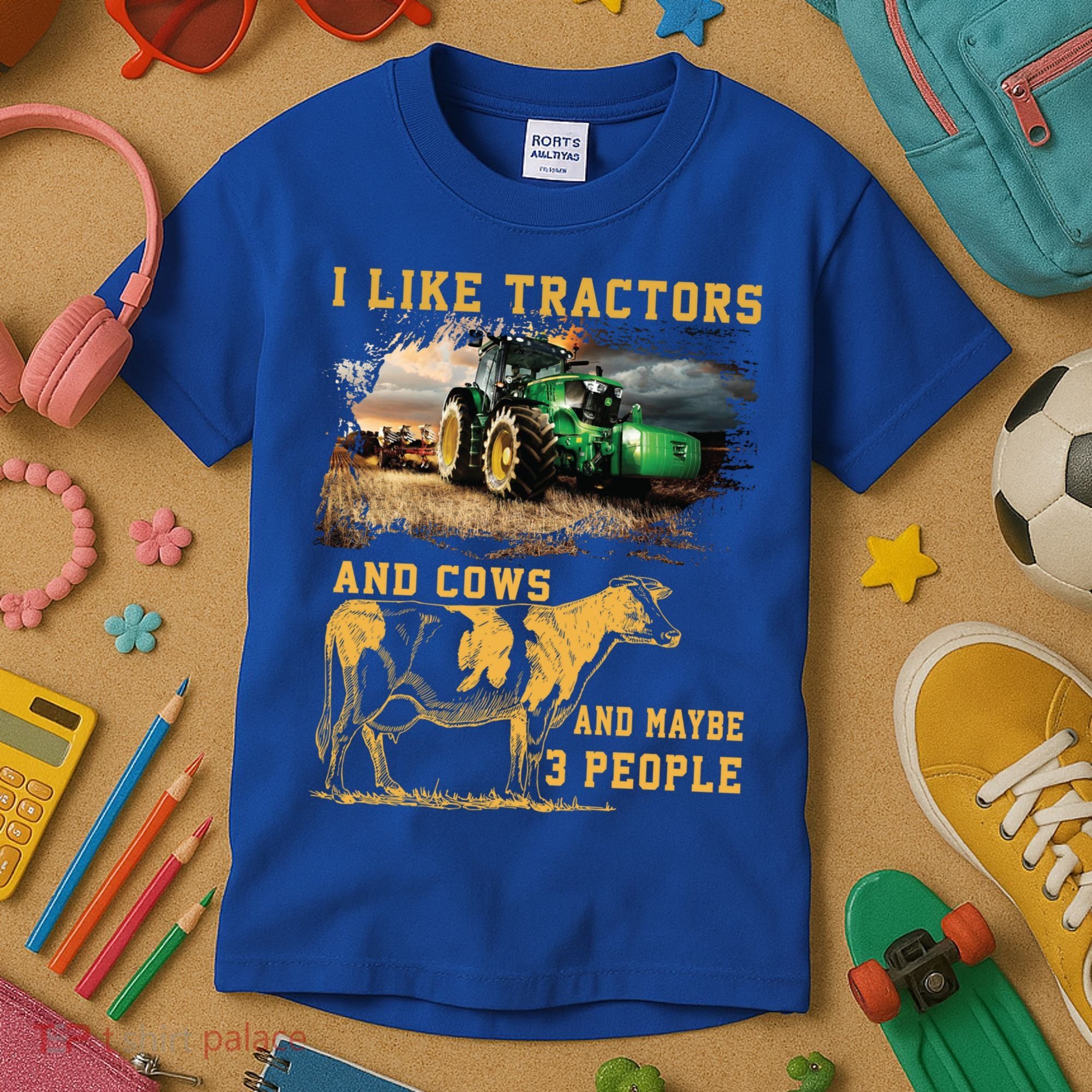 I Like Tractors And Cows And Maybe 3 People Cool Farmer Cool Gift Kids T-Shirt