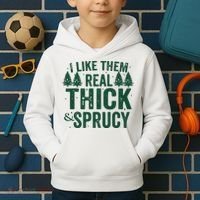 I Like Them Real Thick And Sprucy Funny Christmas Kids Hoodie thumb 2
