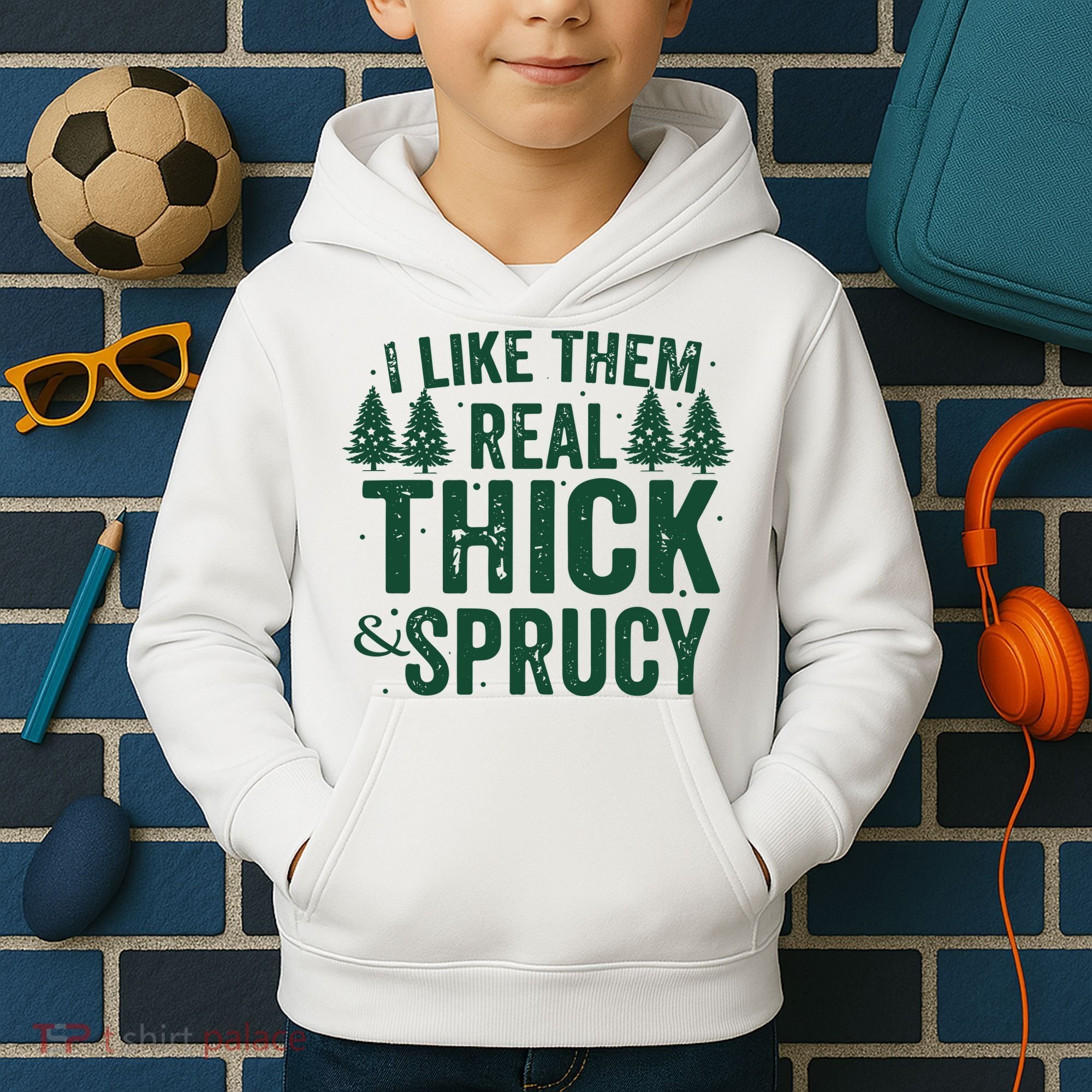 I Like Them Real Thick And Sprucy Funny Christmas Kids Hoodie