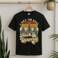 I Like Them Real Thick Sprucey Funny Christmas Tree Vintage Retro T-Shirt thumb 2