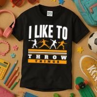 I Like To Throw Things Track And Field Thrower Shot Put Kids T-Shirt thumb 3