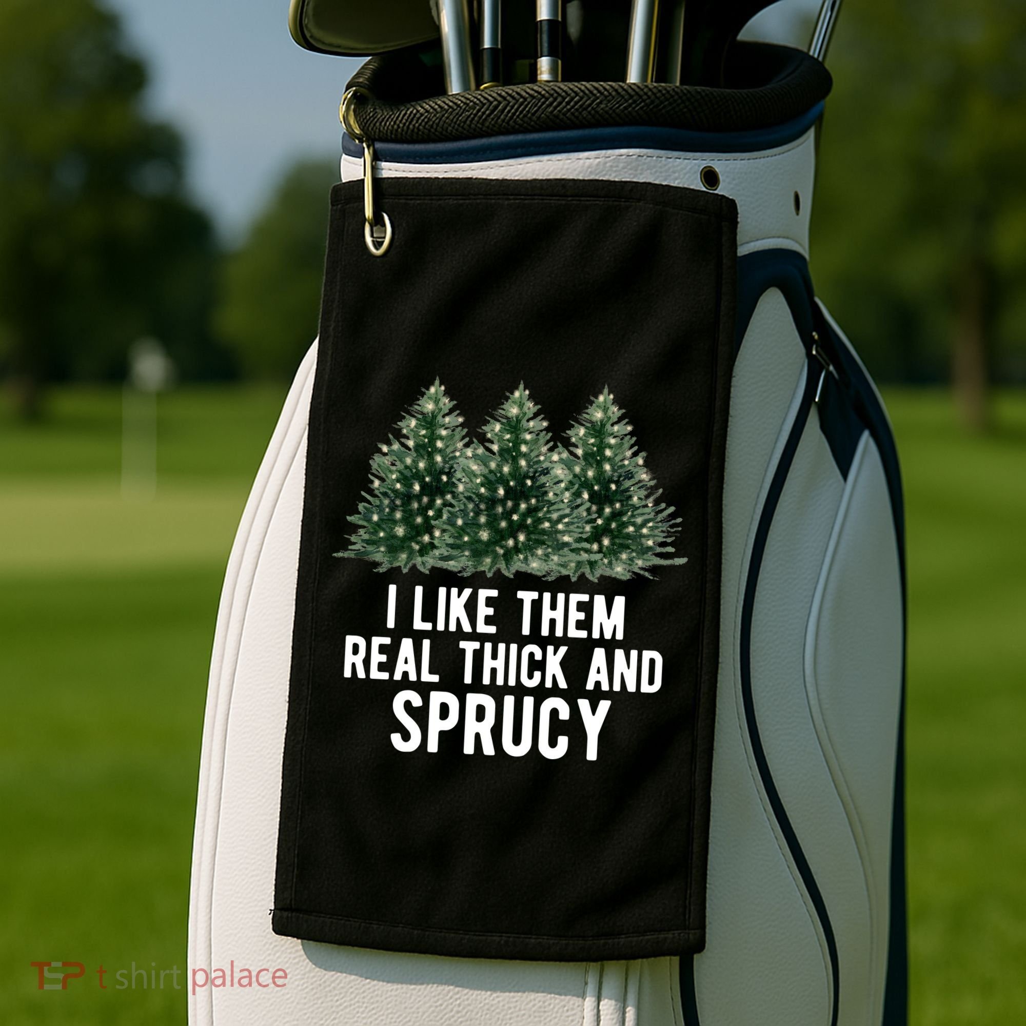 I Like Them Real Thick And Sprucy Chirtsmas Golf Towel
