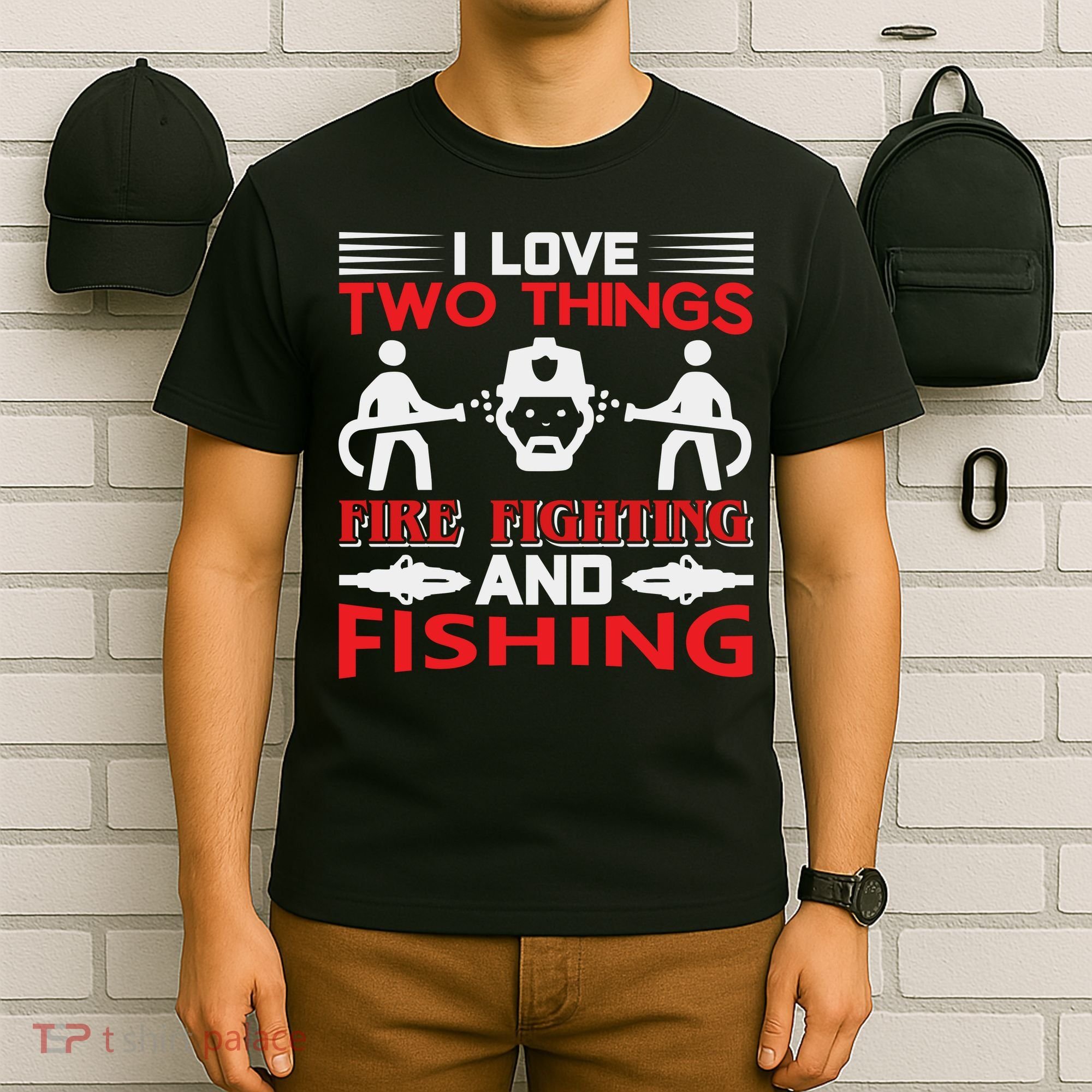 I Love Two Things Firefighting And Fishing T-Shirt