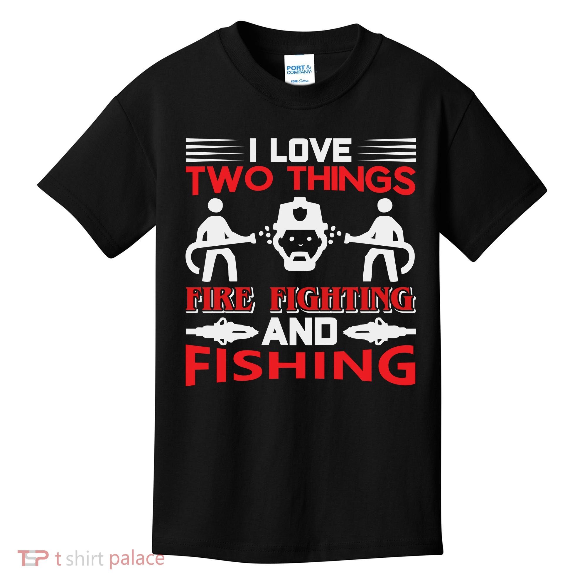 I Love Two Things Firefighting And Fishing Kids T-Shirt