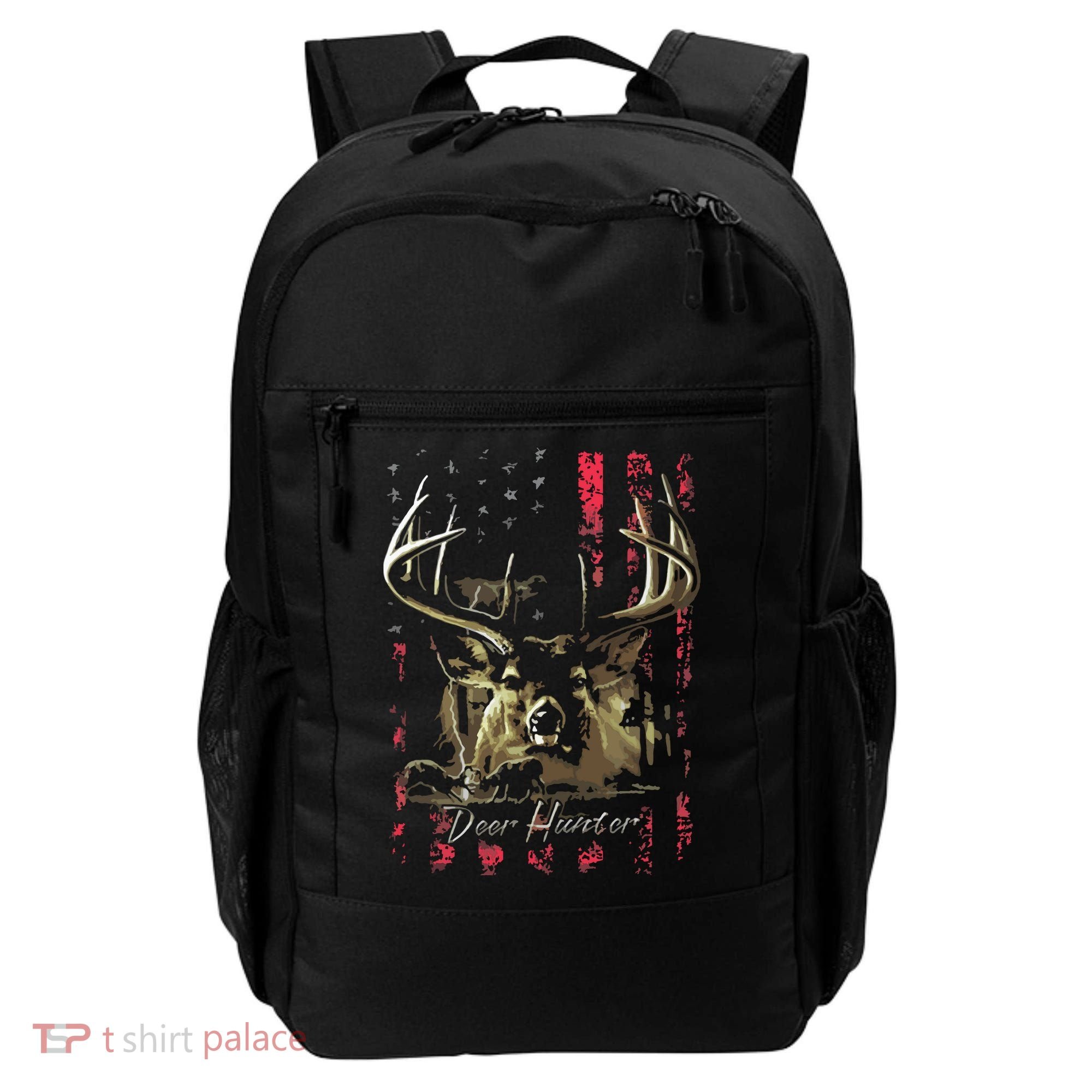 I LOVE USA American Flag And Deer Hunter Backpack