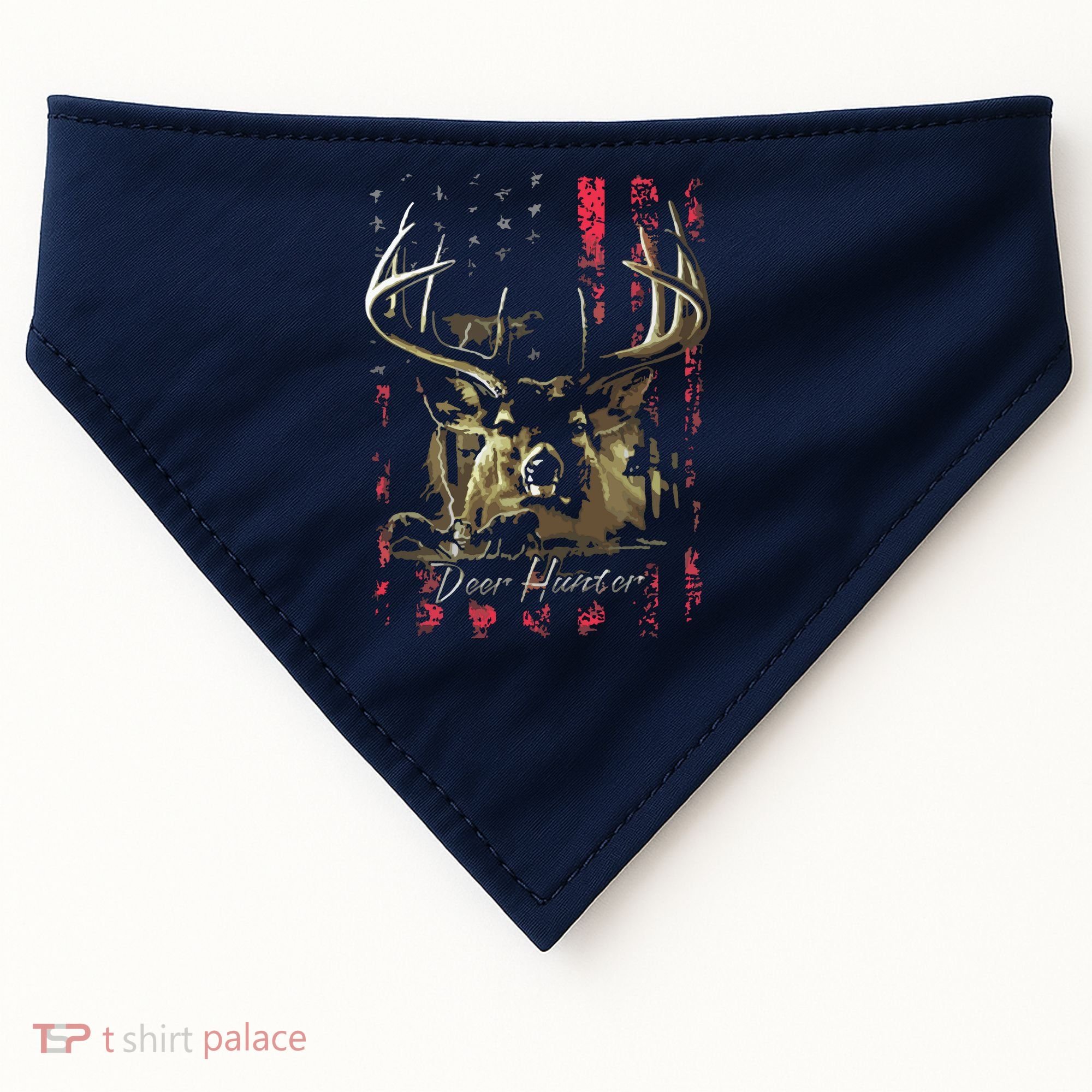 I LOVE USA American Flag And Deer Hunter USA-Made Doggie Bandana