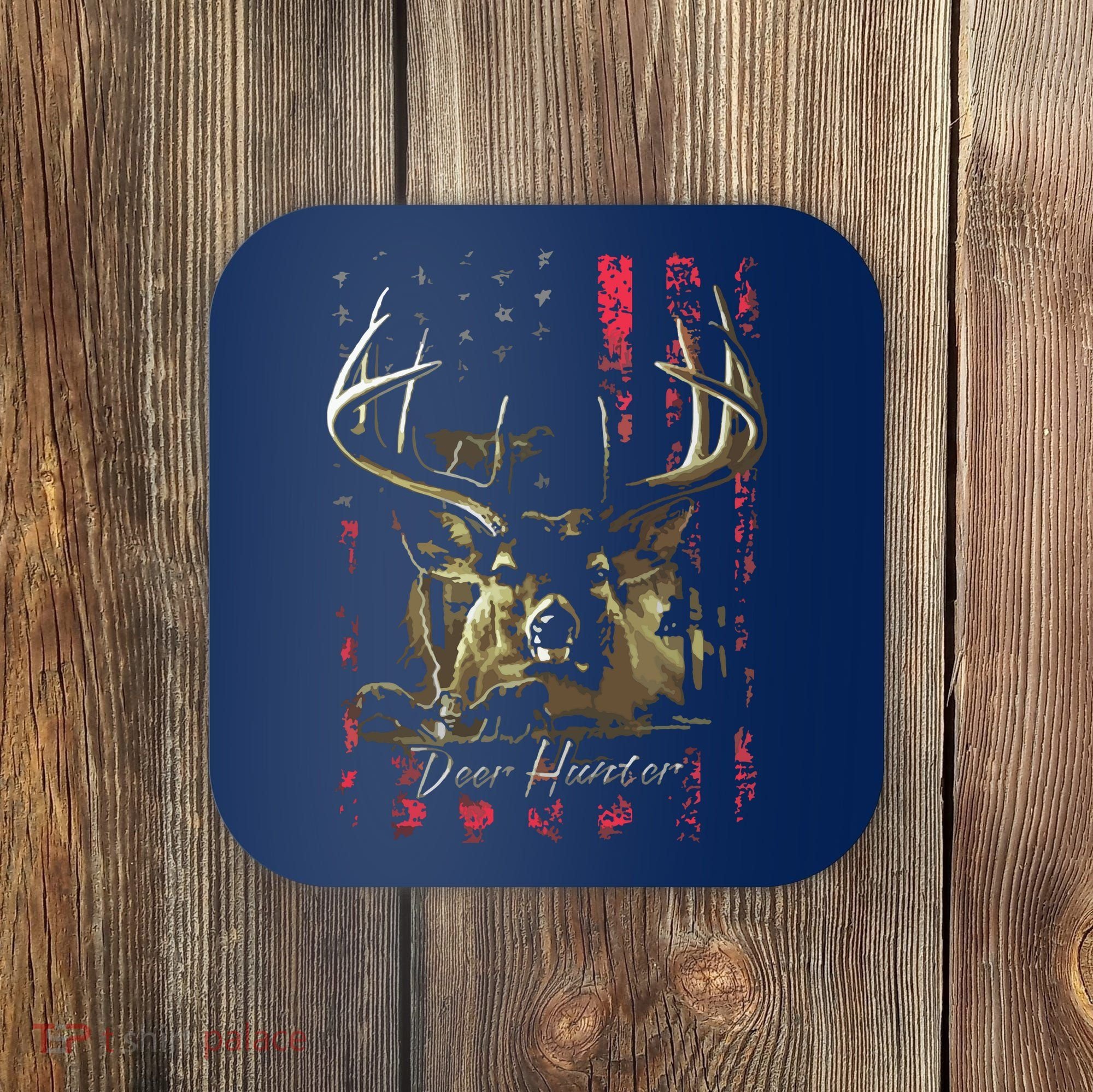 I LOVE USA American Flag And Deer Hunter Coaster