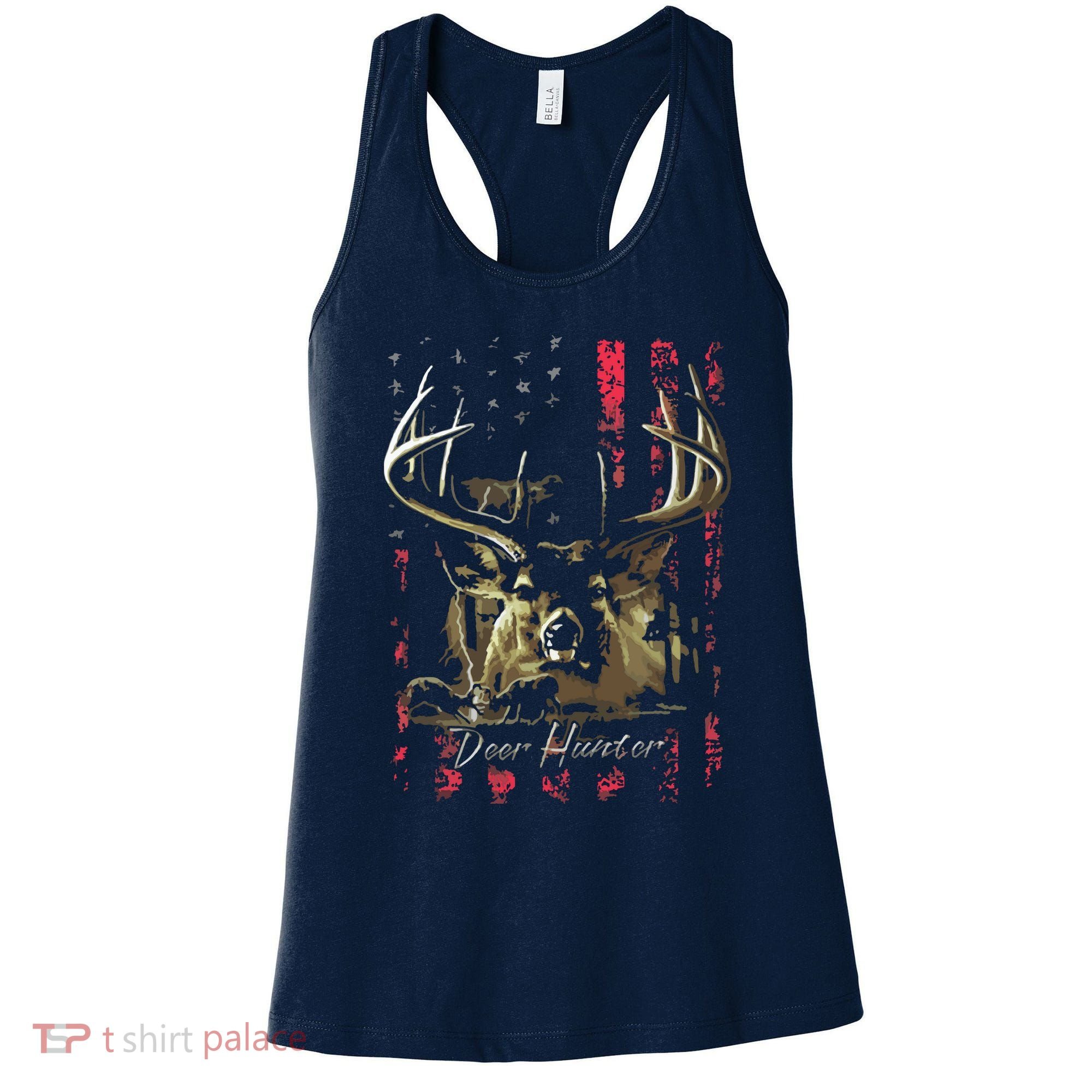 I LOVE USA American Flag And Deer Hunter Women's Tank Top