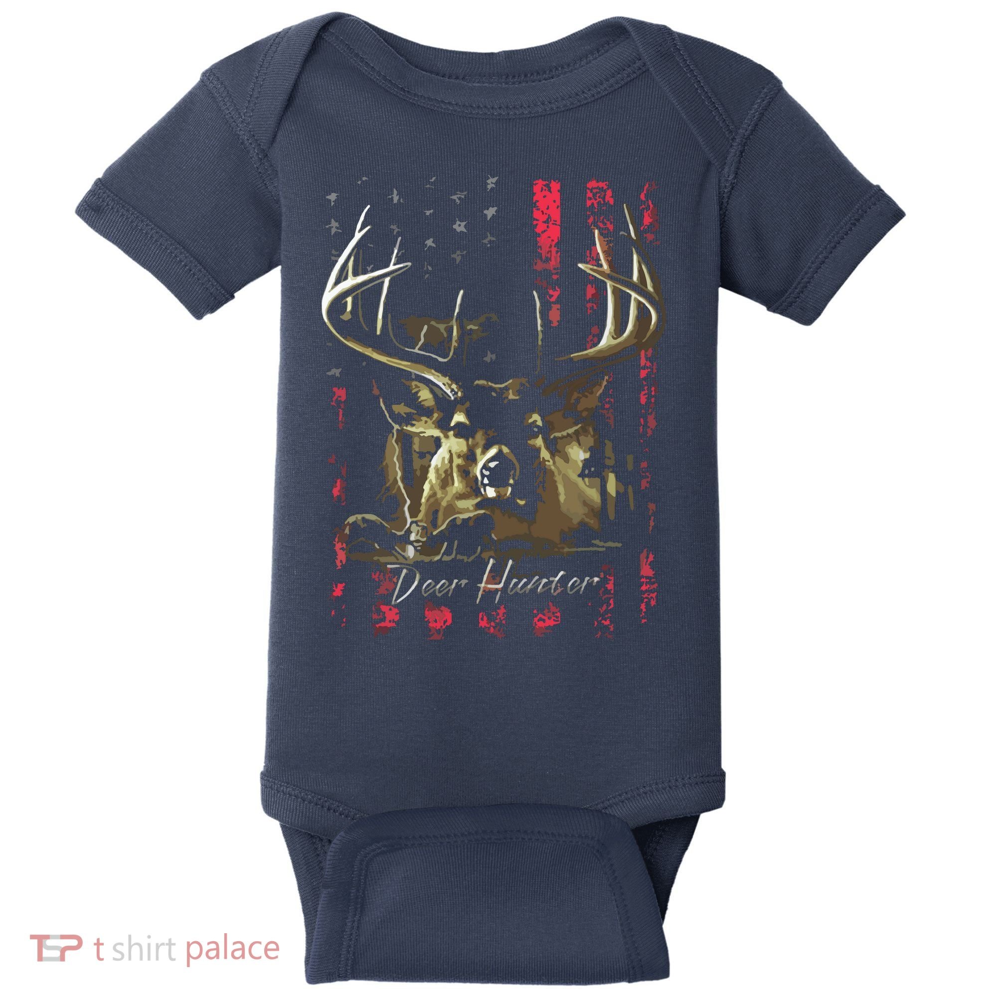 I LOVE USA American Flag And Deer Hunter Baby Bodysuit