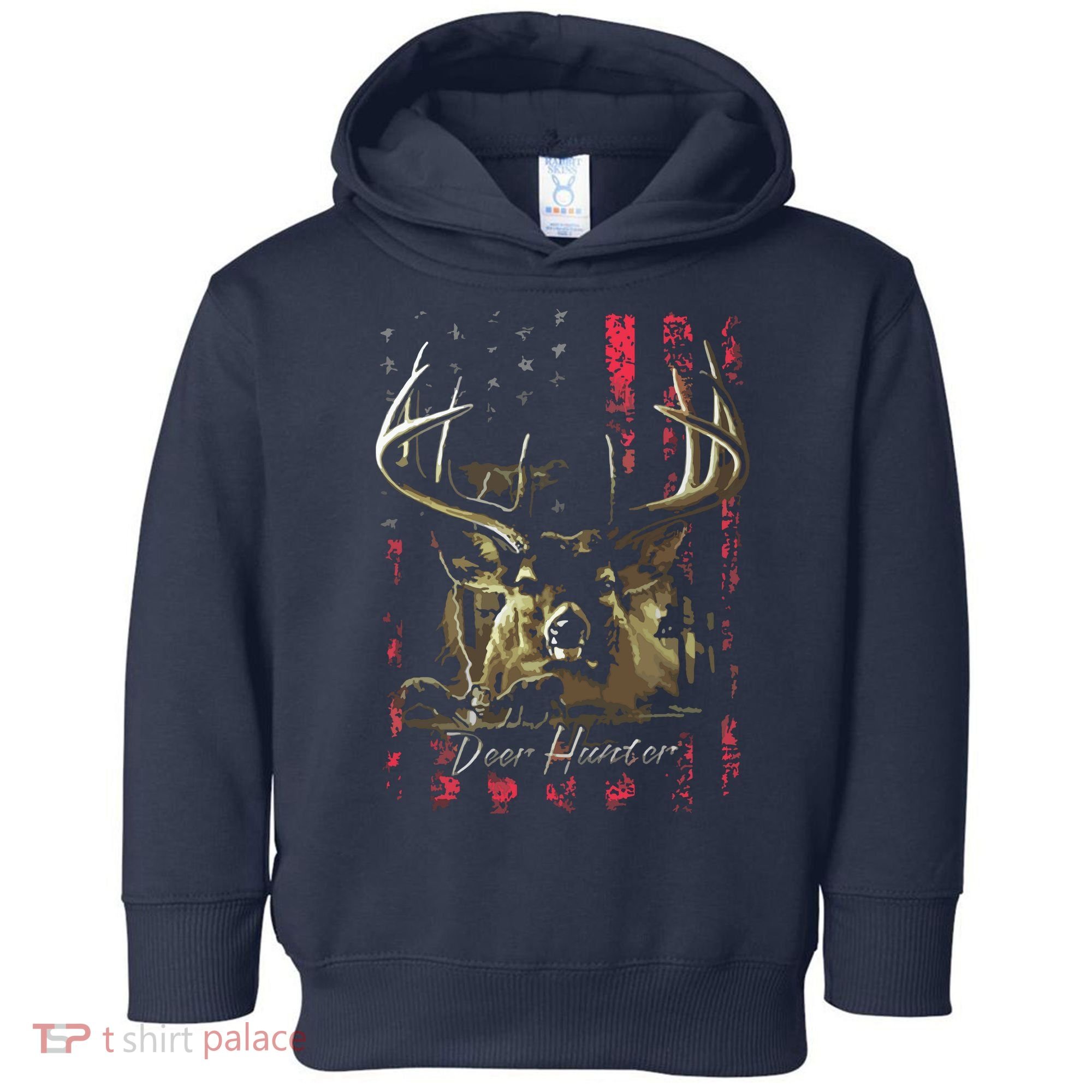 I LOVE USA American Flag And Deer Hunter Toddler Hoodie