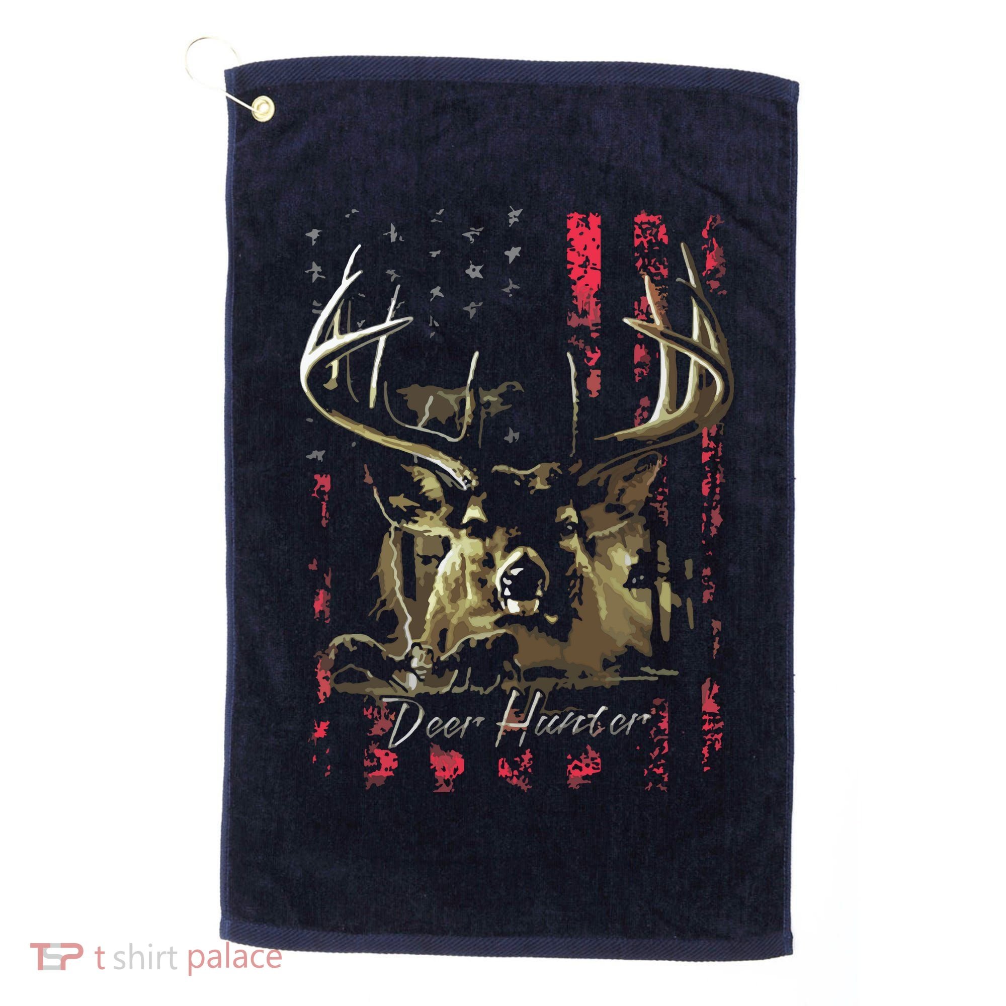 I LOVE USA American Flag And Deer Hunter Golf Towel