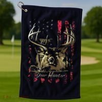 I LOVE USA American Flag And Deer Hunter Golf Towel thumb 1