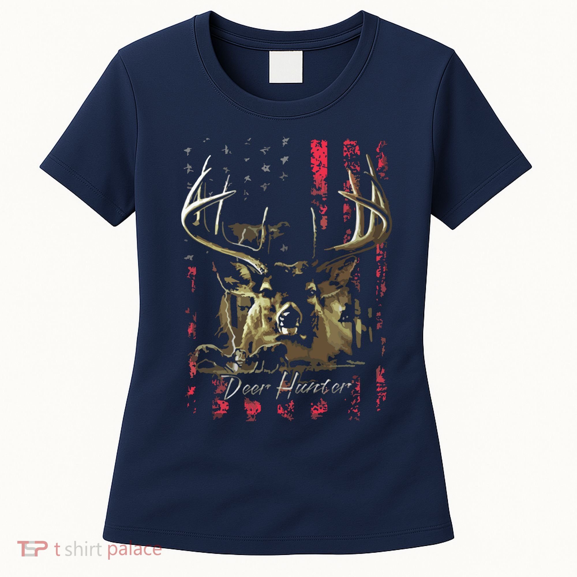 I LOVE USA American Flag And Deer Hunter Women's T-Shirt