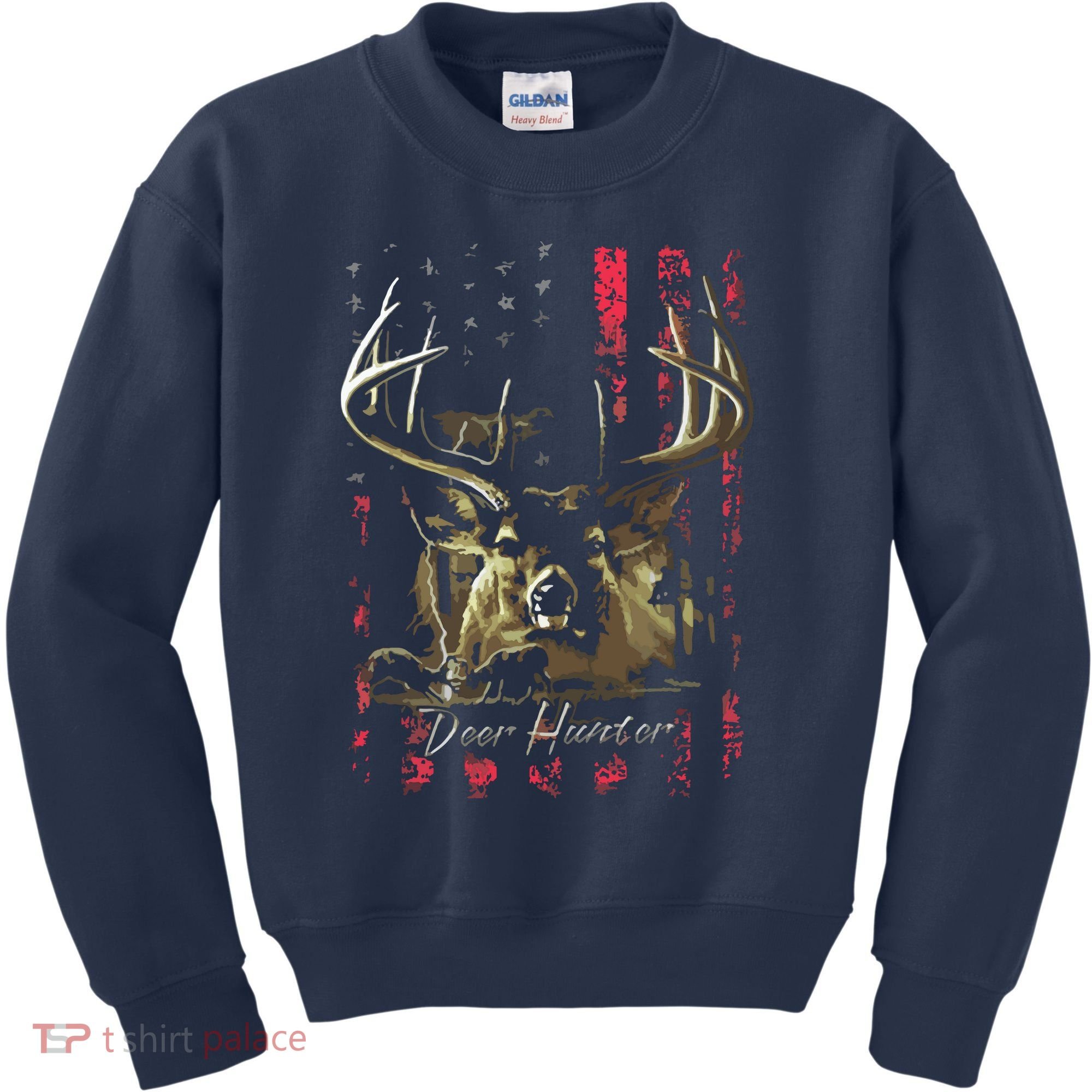 I LOVE USA American Flag And Deer Hunter Kids Sweatshirt