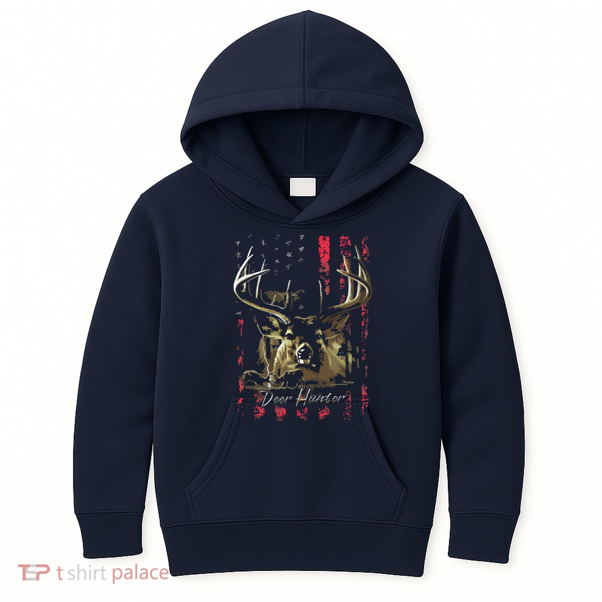 I LOVE USA American Flag And Deer Hunter Kids Hoodie