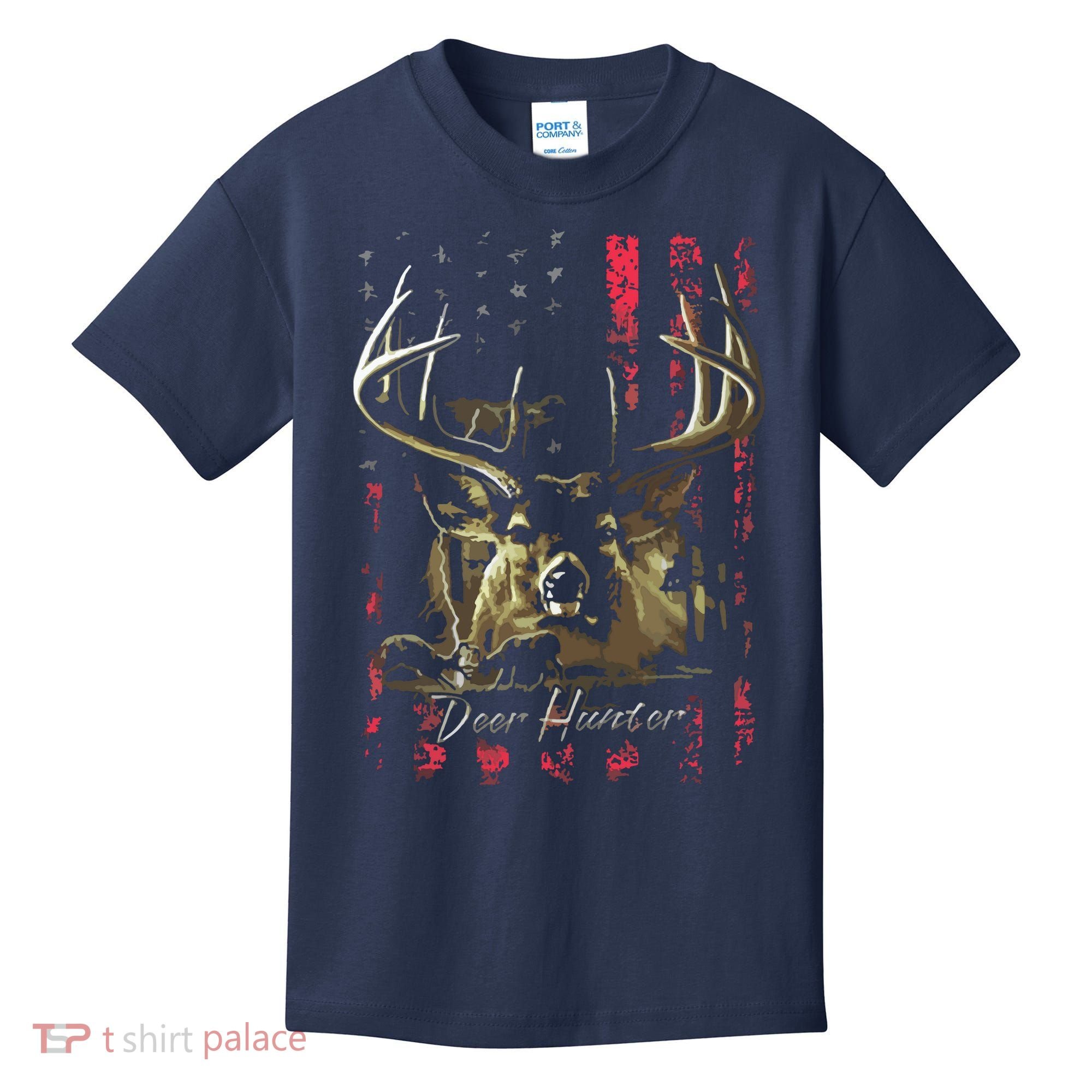 I LOVE USA American Flag And Deer Hunter Kids T-Shirt