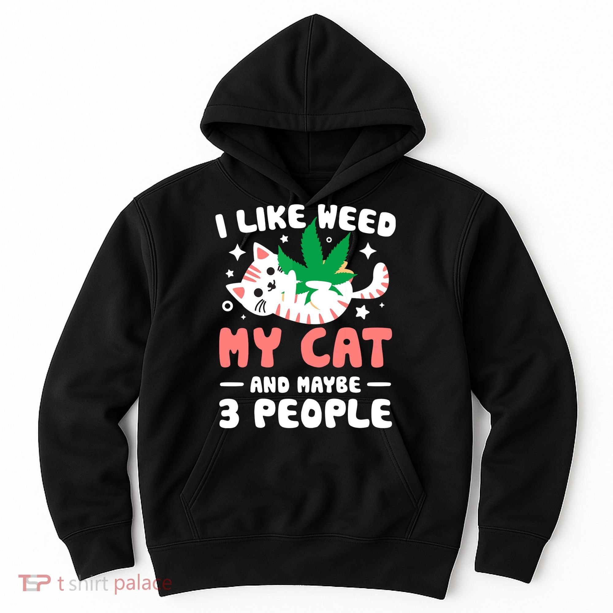 I Like Weed My Cat Maybe 3 People 420 Cannabis Stoner Gift Hoodie