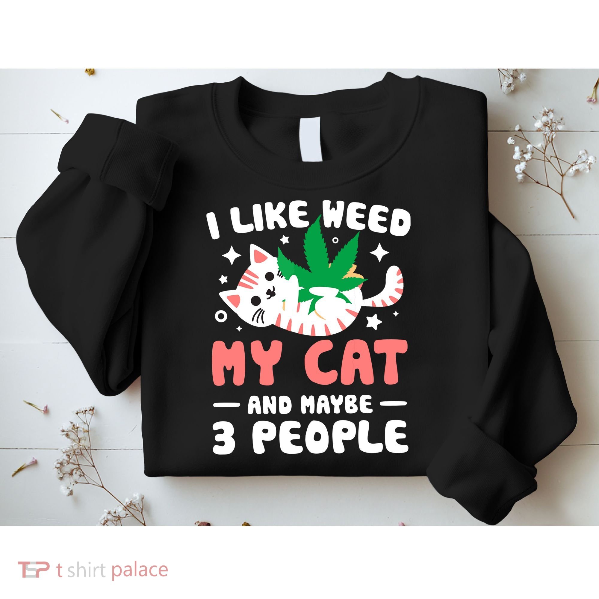 I Like Weed My Cat Maybe 3 People 420 Cannabis Stoner Gift Sweatshirt
