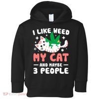 I Like Weed My Cat Maybe 3 People 420 Cannabis Stoner Gift Toddler Hoodie thumb 0