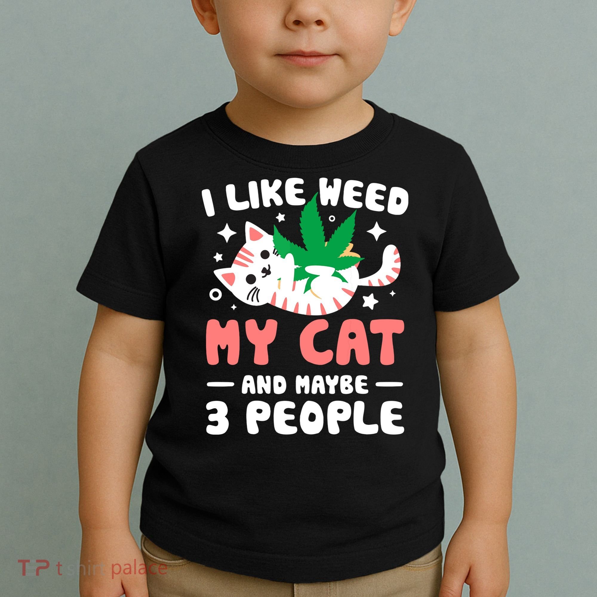 I Like Weed My Cat Maybe 3 People 420 Cannabis Stoner Gift Toddler T-Shirt