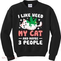 I Like Weed My Cat Maybe 3 People 420 Cannabis Stoner Gift Kids Sweatshirt thumb 0