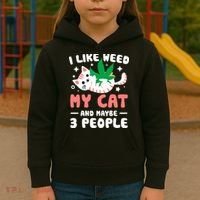 I Like Weed My Cat Maybe 3 People 420 Cannabis Stoner Gift Kids Hoodie thumb 3