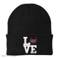 I Love Wine Red Wine Glass Heart Meaningful Gift Wine Er Distressed Funny Gift Beanie thumb 0