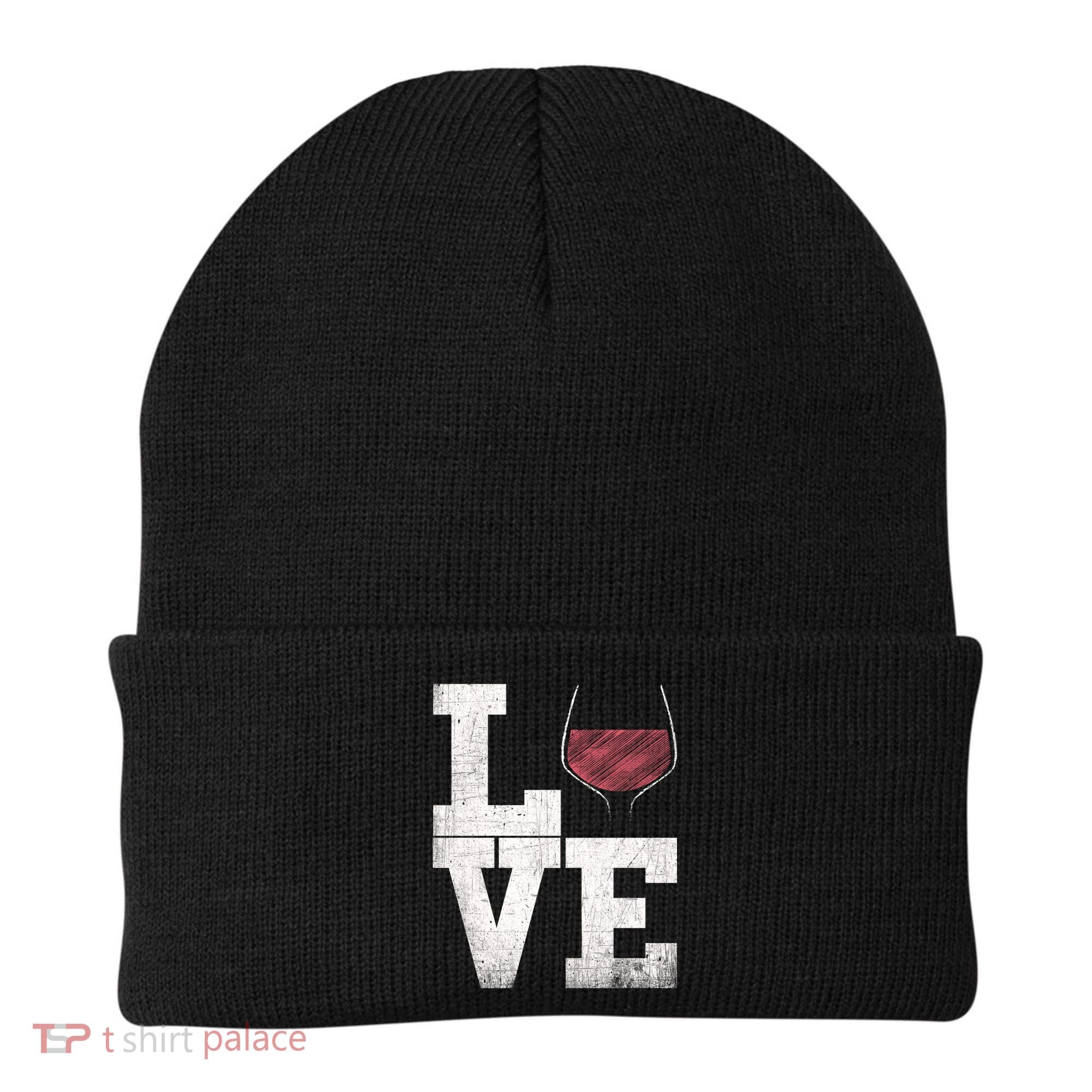 I Love Wine Red Wine Glass Heart Meaningful Gift Wine Er Distressed Funny Gift Beanie