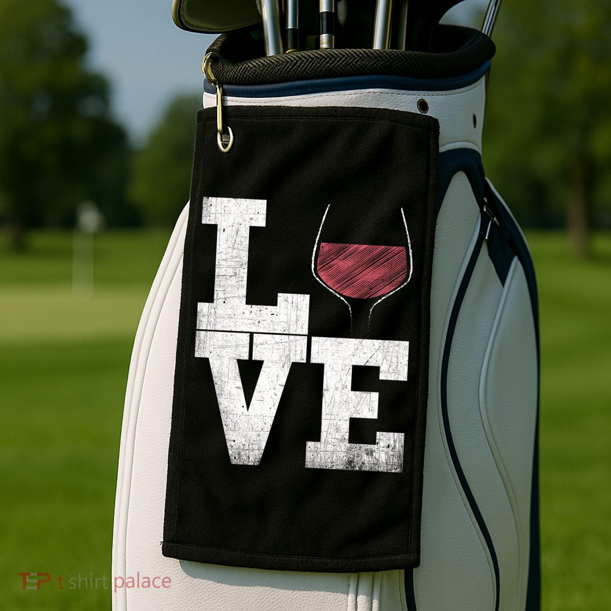 I Love Wine Red Wine Glass Heart Meaningful Gift Wine Er Distressed Funny Gift Golf Towel