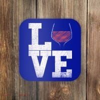 I Love Wine Red Wine Glass Heart Meaningful Gift Wine Er Distressed Funny Gift Coaster thumb 0