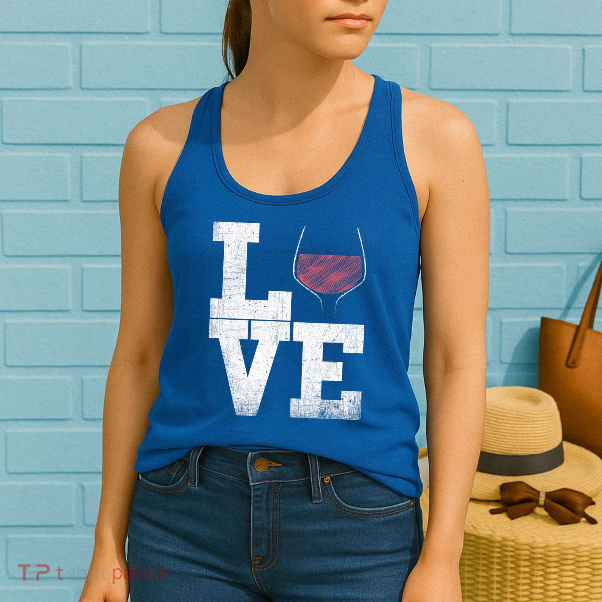 I Love Wine Red Wine Glass Heart Meaningful Gift Wine Er Distressed Funny Gift Women's Tank Top