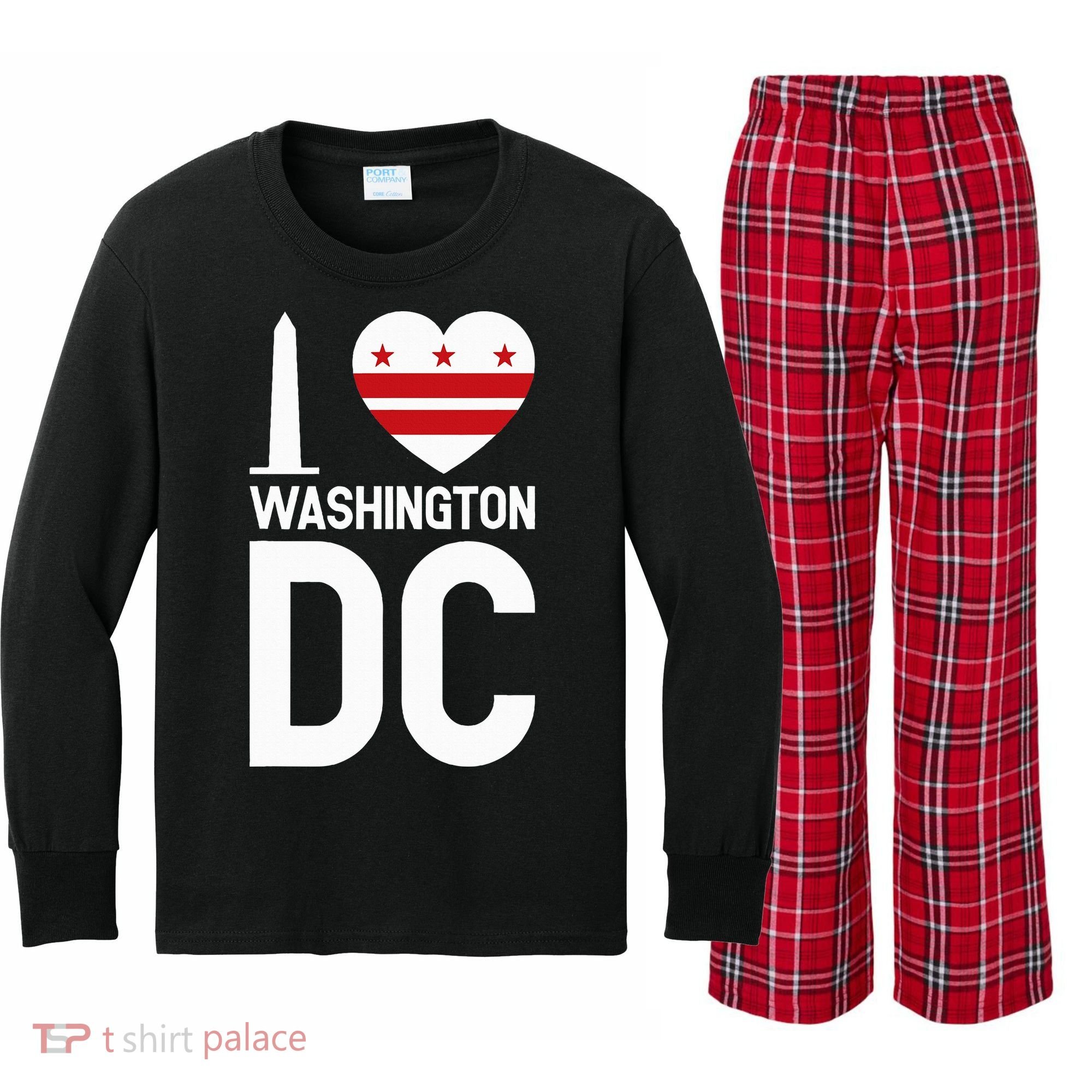 I Love Washington Dc Kids Long Sleeve Plaid Pajama Set