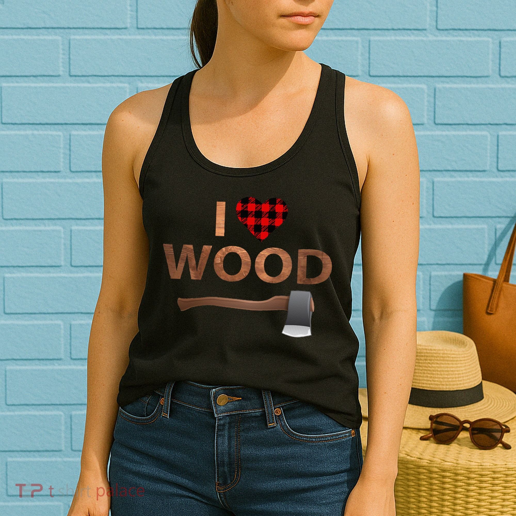 I Love Wood Lumberjack Heart Halloween Party Gift Women's Tank Top