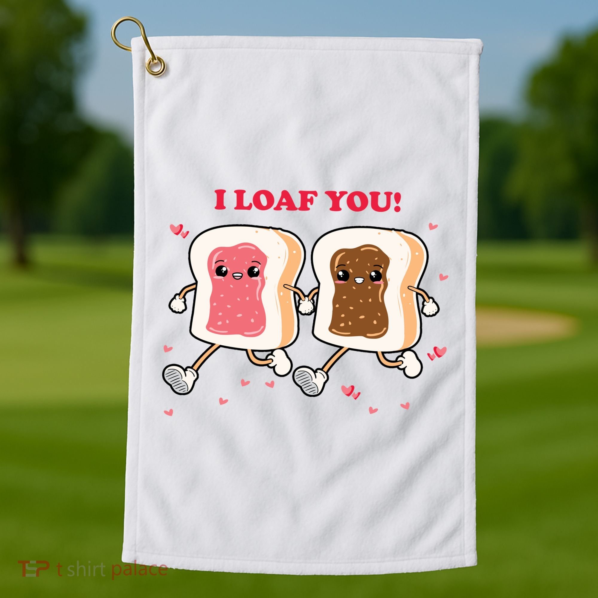 I Loaf You Valentines Day Funny Gift Golf Towel