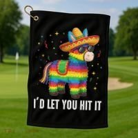 I'd Let You Hit It Funny Piñata Sombrero Rainbow Fiesta Golf Towel thumb 1