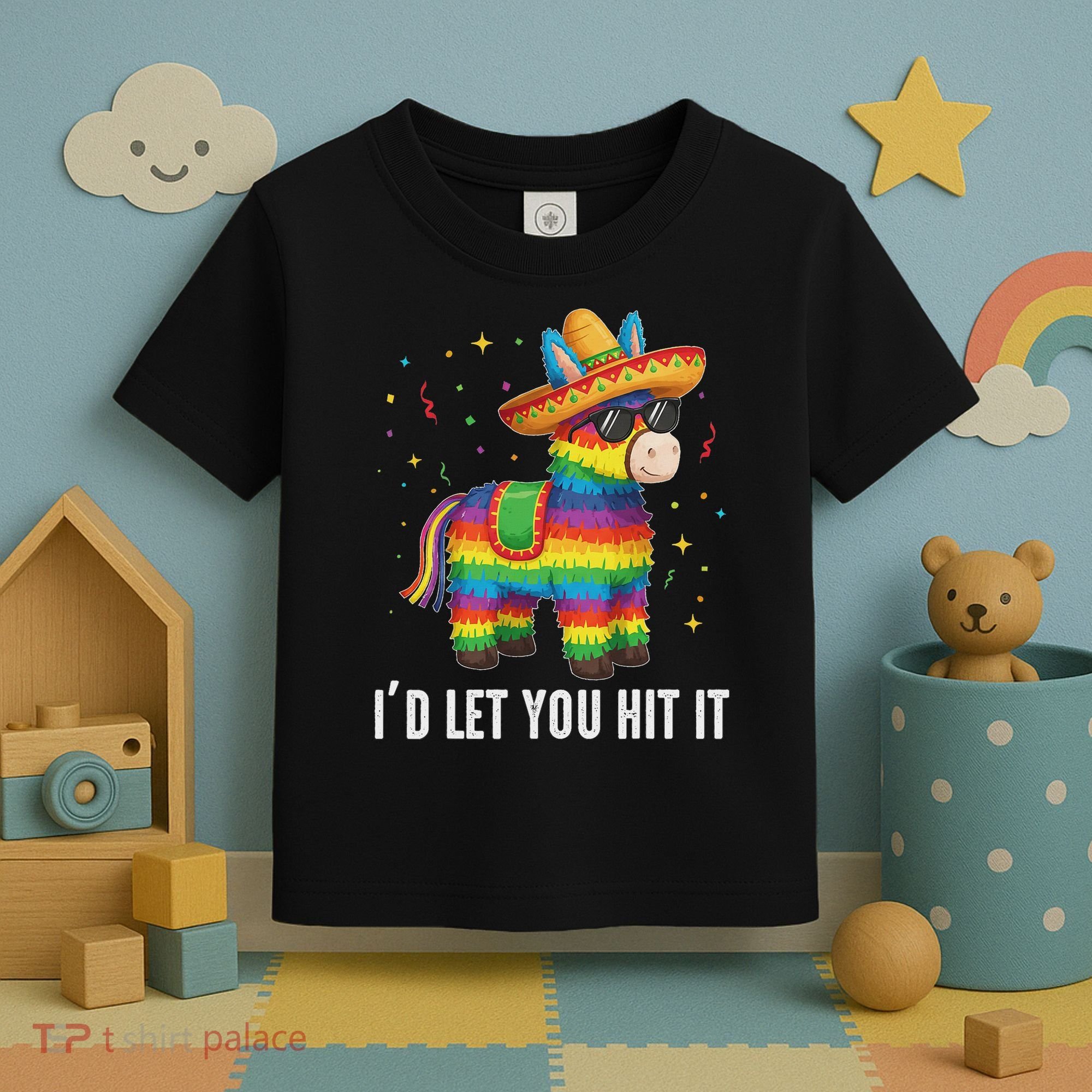 I'd Let You Hit It Funny Piñata Sombrero Rainbow Fiesta Toddler T-Shirt