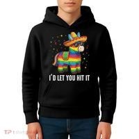 I'd Let You Hit It Funny Piñata Sombrero Rainbow Fiesta Kids Hoodie thumb 4