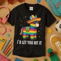 I'd Let You Hit It Funny Piñata Sombrero Rainbow Fiesta Kids T-Shirt thumb 3