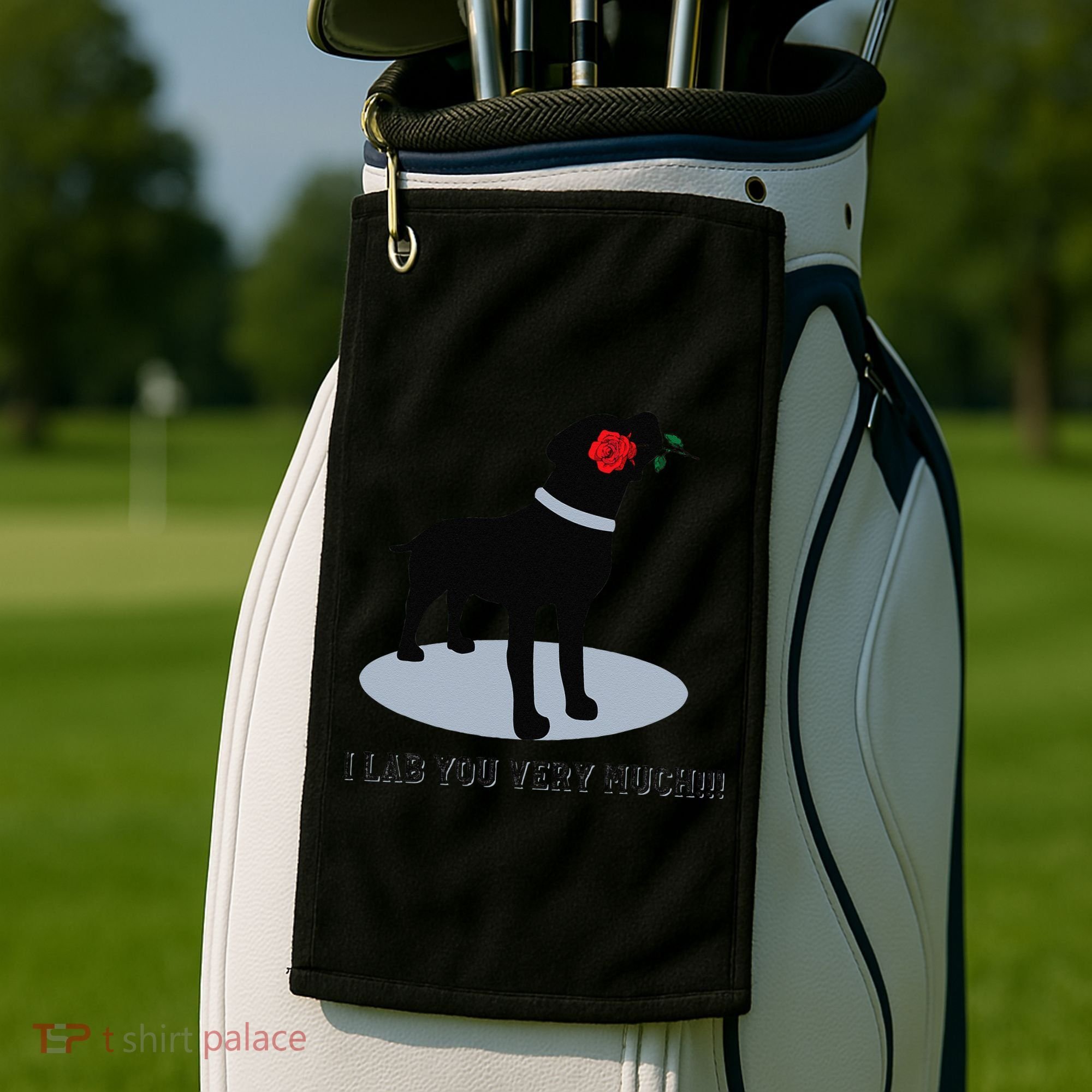'I Lab You Very Much' Valentine's Day Black Labrador Golf Towel