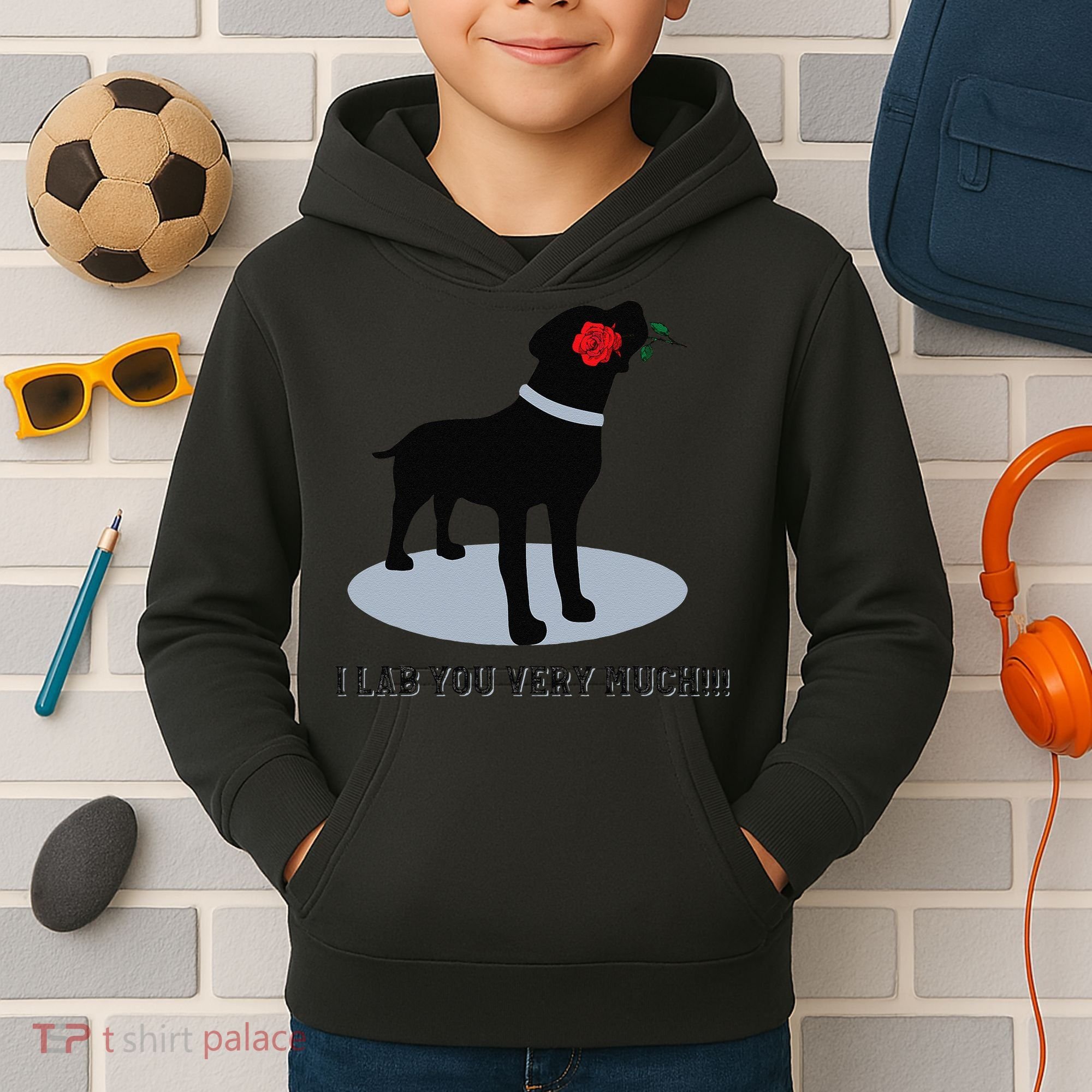 'I Lab You Very Much' Valentine's Day Black Labrador Kids Hoodie