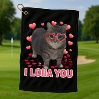 I Love You Oiia Cat Funny Spinning Cat Valentines Day Gift Golf Towel thumb 1