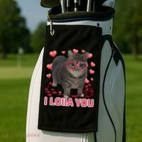 I Love You Oiia Cat Funny Spinning Cat Valentines Day Gift Golf Towel thumb 2