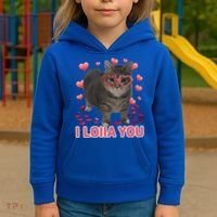 I Love You Oiia Cat Funny Spinning Cat Valentines Day Gift Kids Hoodie thumb 3