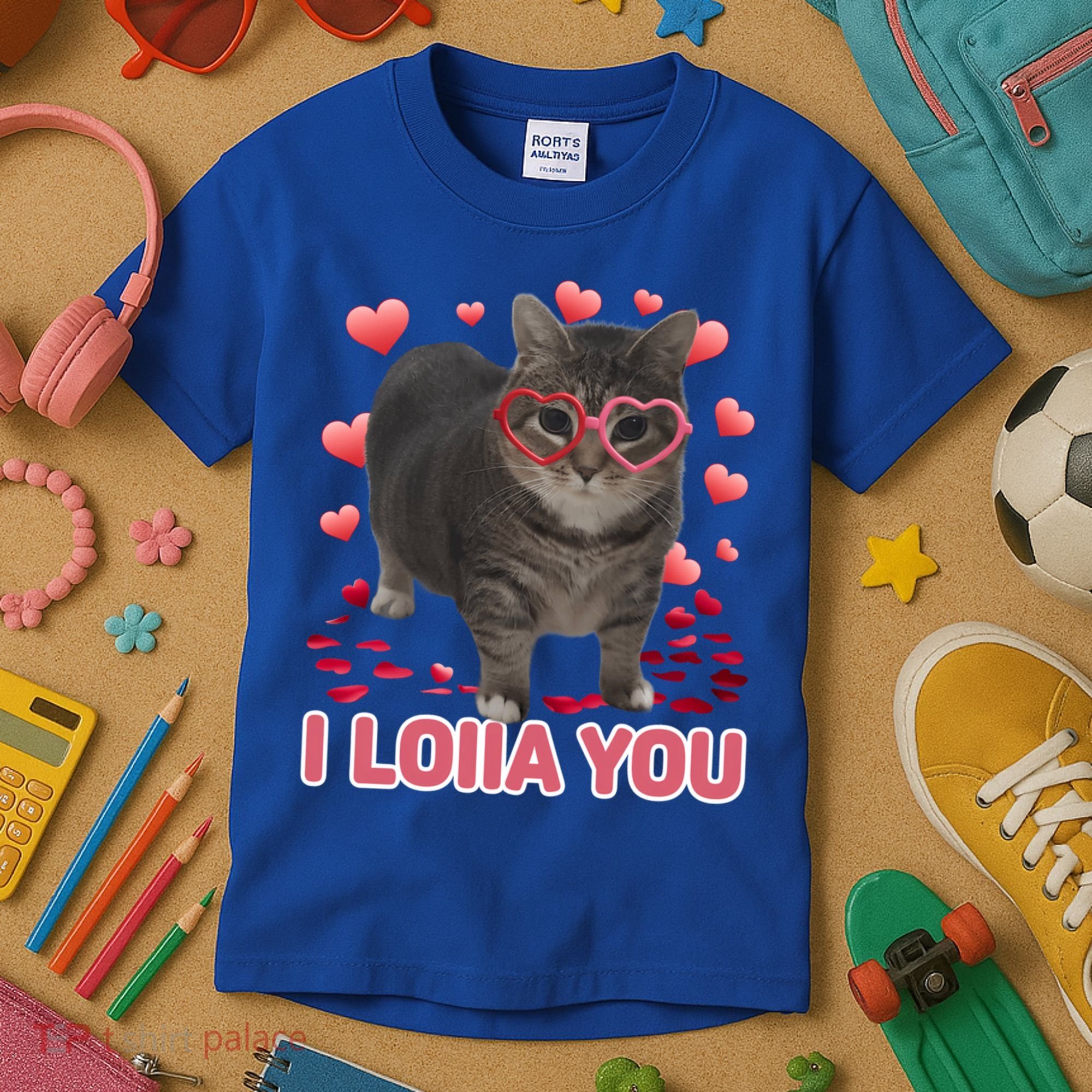 I Love You Oiia Cat Funny Spinning Cat Valentines Day Gift Kids T-Shirt