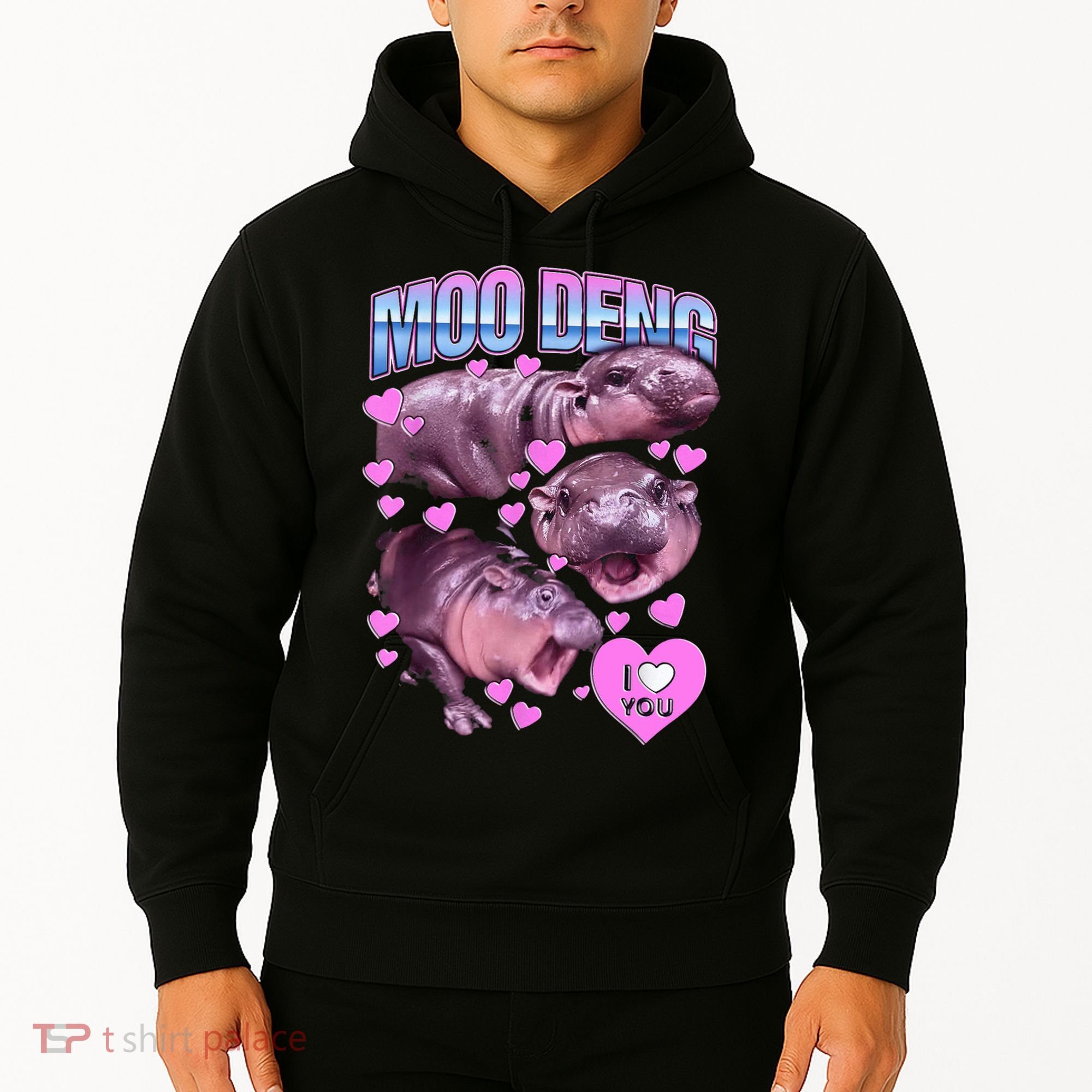 I Love You Moo Deng Cute Funny Hippo Hoodie
