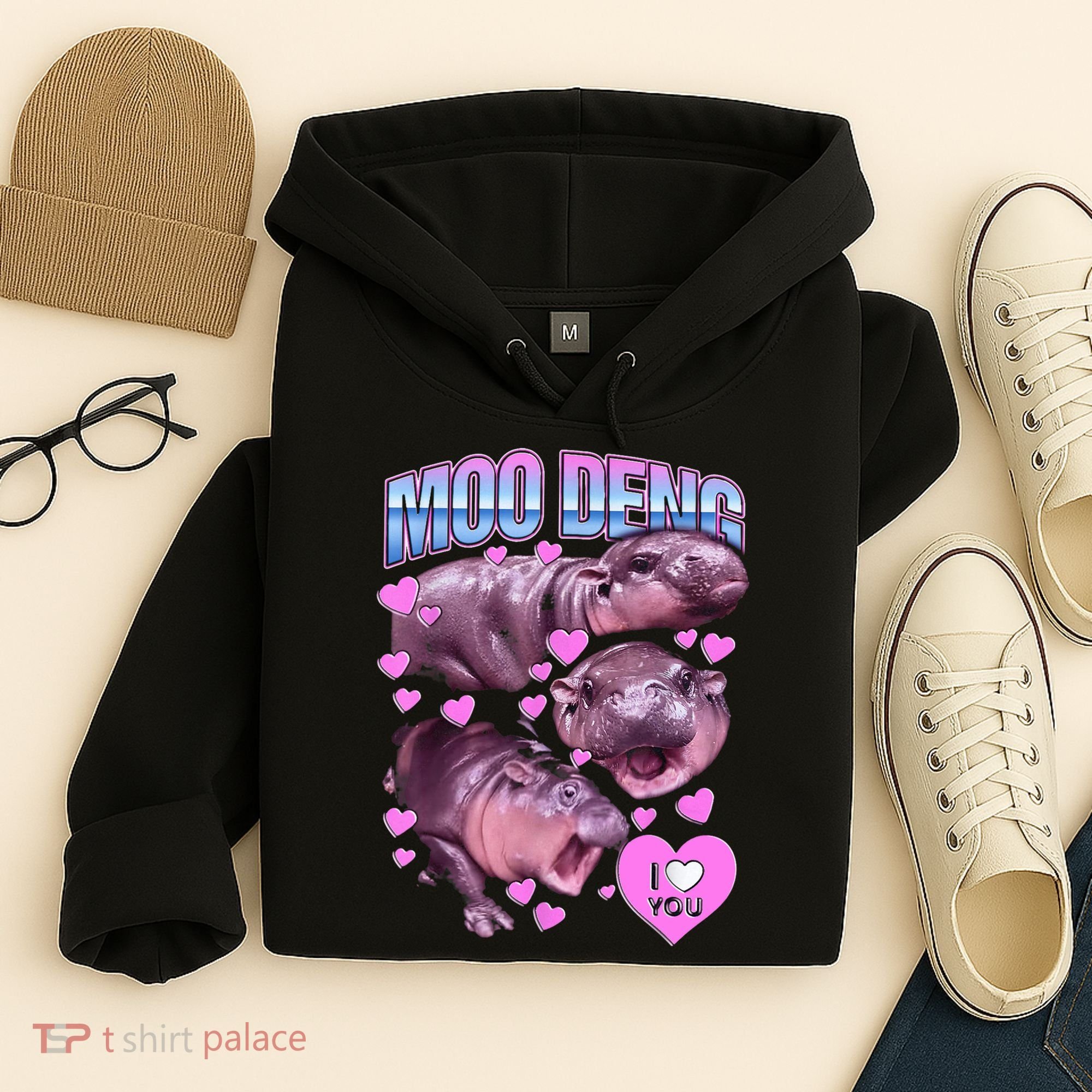 I Love You Moo Deng Cute Funny Hippo Hoodie