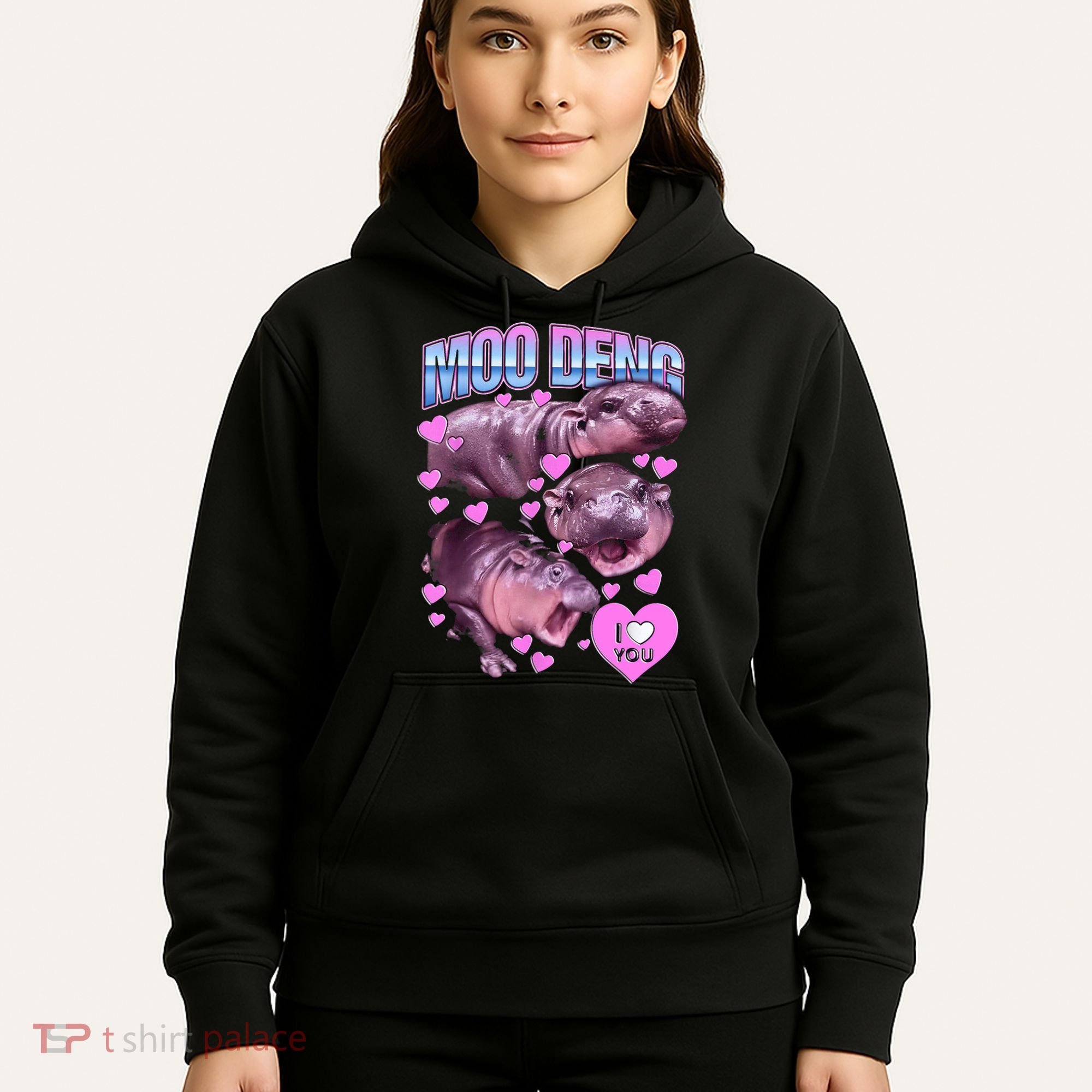 I Love You Moo Deng Cute Funny Hippo Hoodie