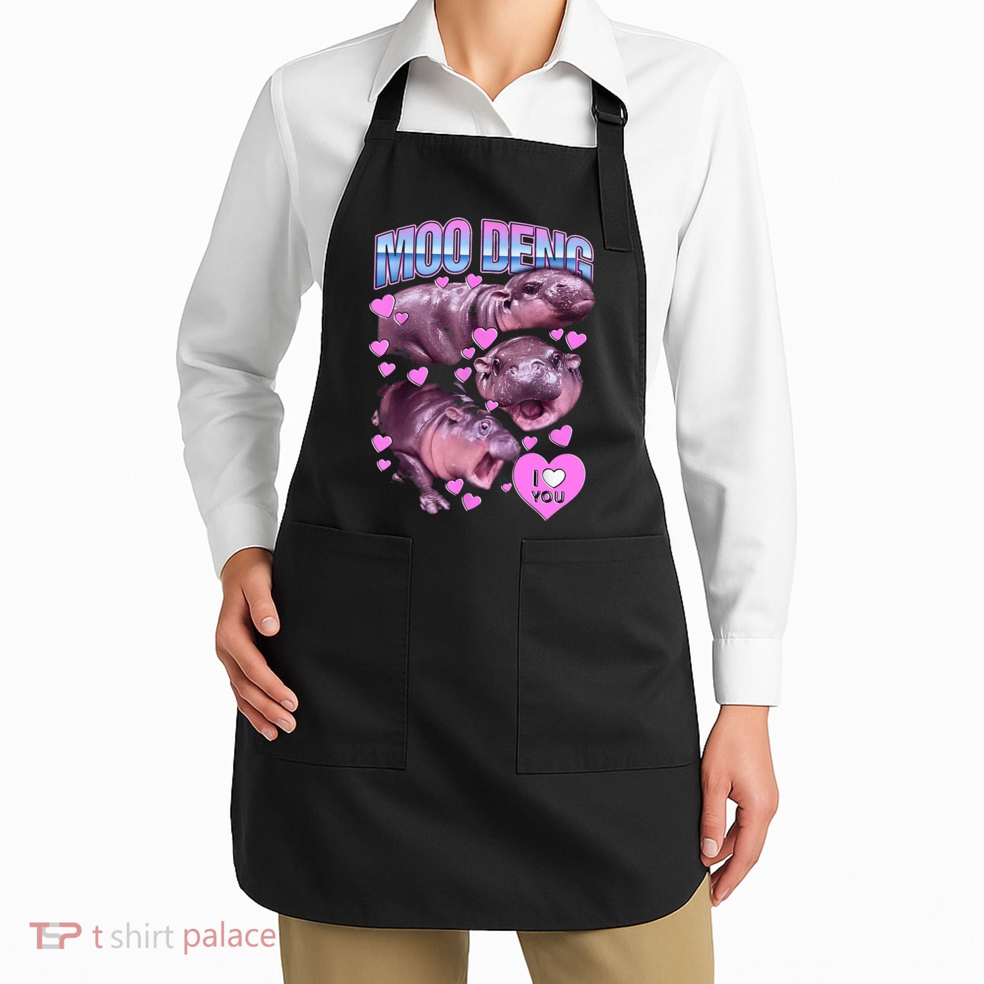 I Love You Moo Deng Cute Funny Hippo Apron